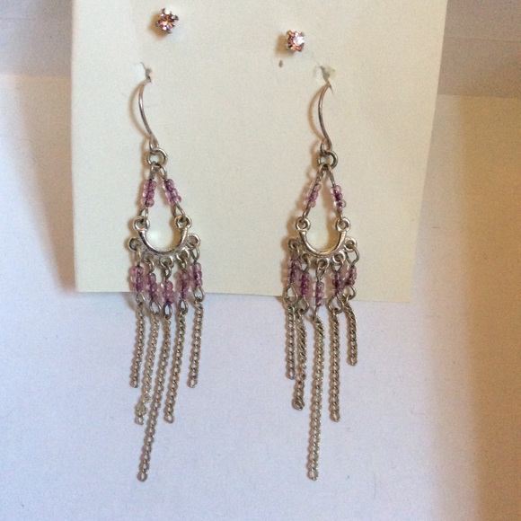 Pink Dangle and Stud Earring Set - Picture 1 of 7